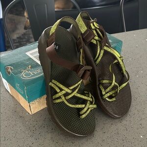 Chaco Olive and Brown Strappy Sandals